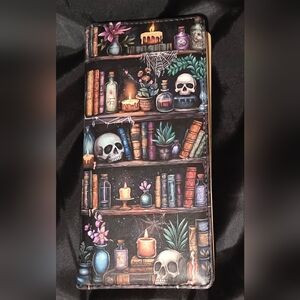 Gothic Bookshelf Wallet with Skulls and Candles